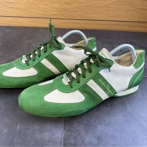 Salvatore Ferragamo Men’s Green and White Sneakers Leather/Suede 10.5 D